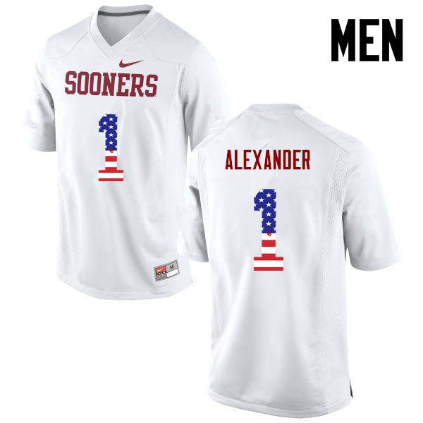 Men Oklahoma Sooners #1 Dominique Alexander College Football USA Flag Fashion Jerseys-White - Click Image to Close